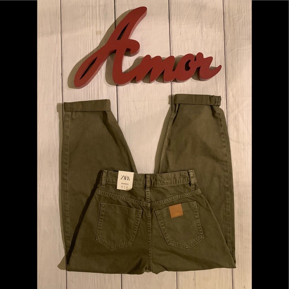 NWT Zara Size 0 Olive Green Slouchy 5 Pocket Jeans - Picture 6 of 9